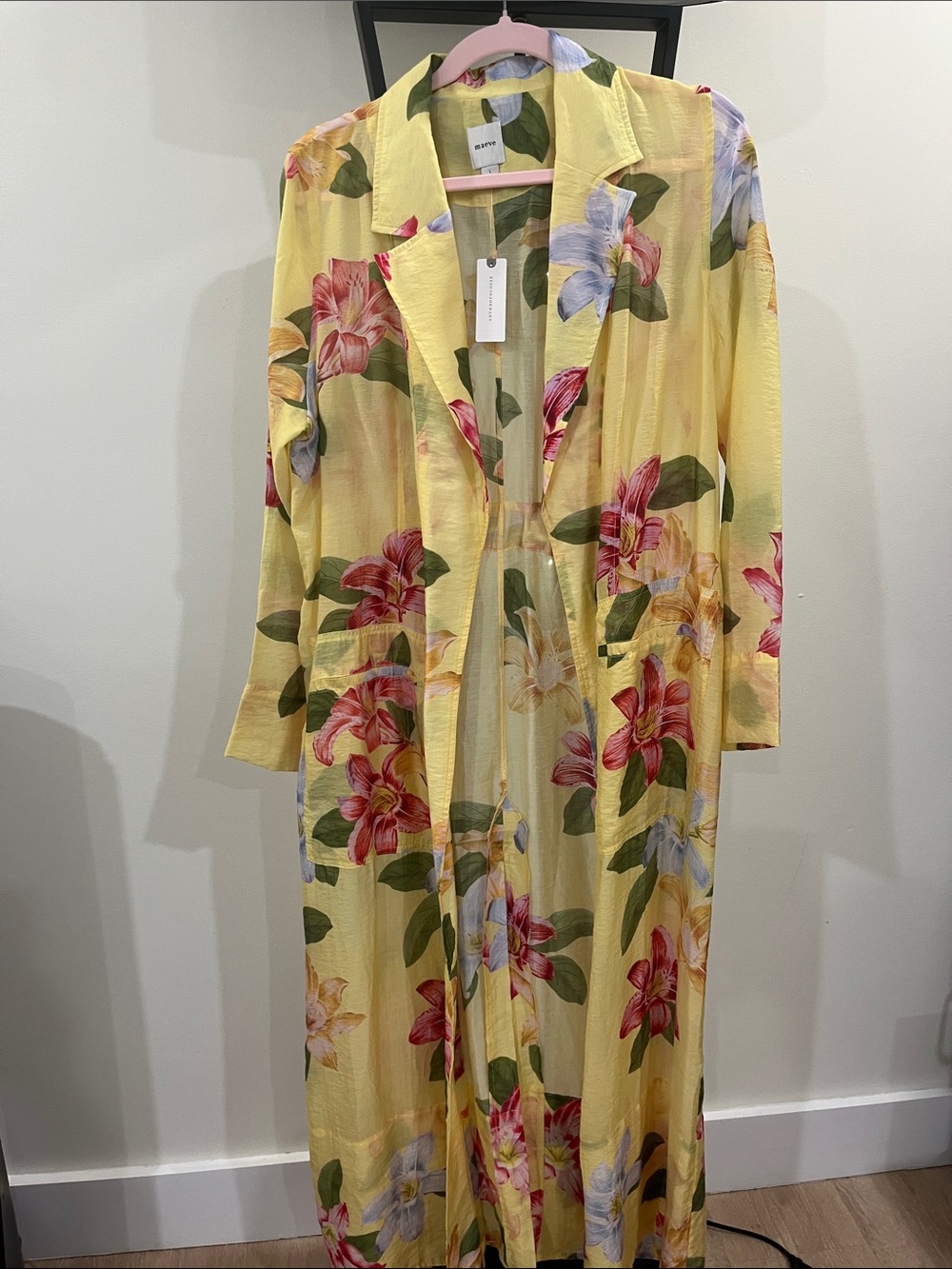 NWT. Anthropologie Maeve Yellow Floral Maxi Dress with Pink & Blue Blooms